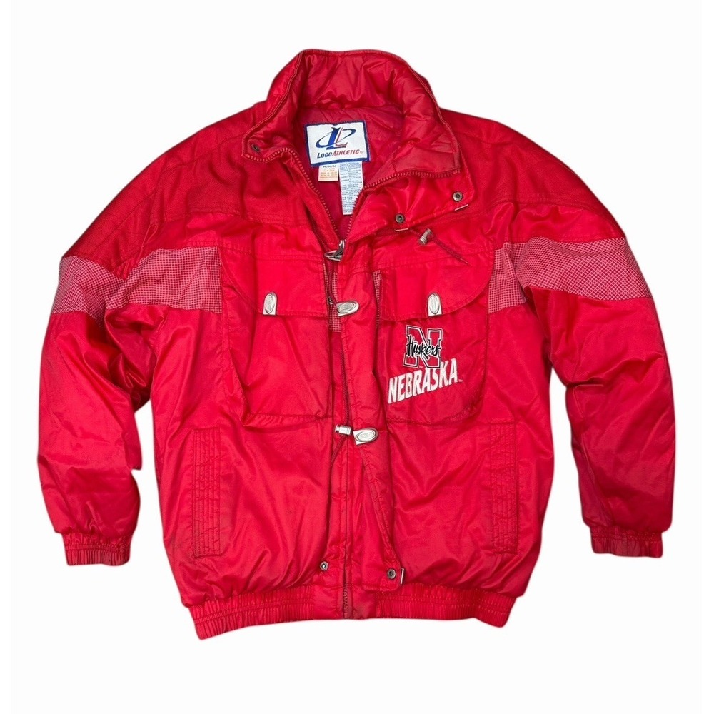Vintage Nebraska Cornhuskers Jacket Logo Athletic Red Puffer Mens M NCAA